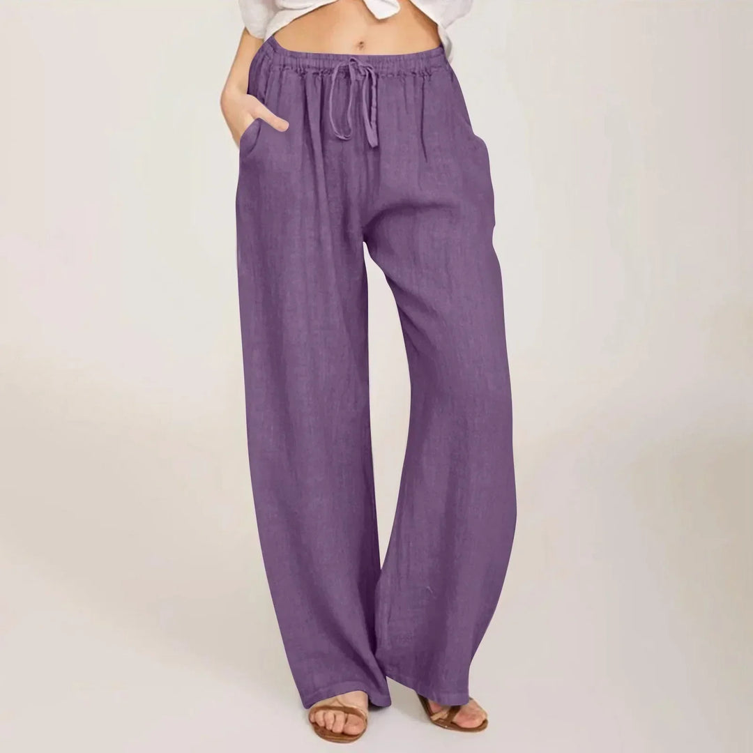 Women's Linen Wide Leg Trousers Elastic Waist Drawstring High Waisted Pants