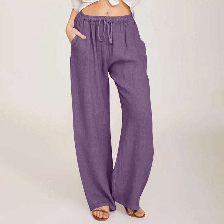 Women's Linen Wide Leg Trousers Elastic Waist Drawstring High Waisted Pants