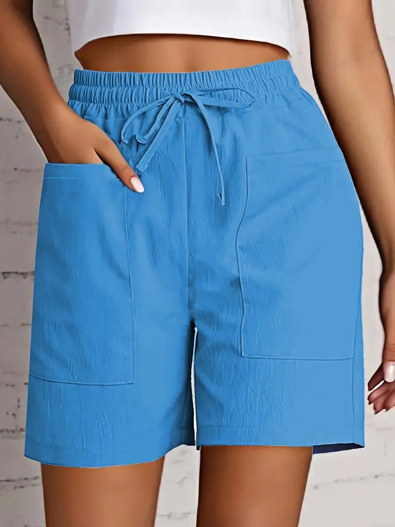 Women's Linen Blend Elastic Waist Casual Bermuda Shorts