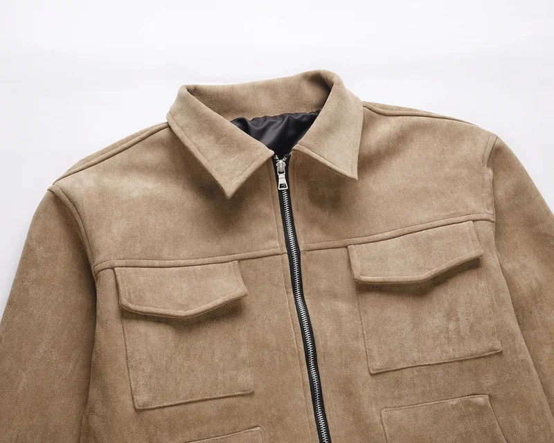 Men's Faux Suede Bomber Jacket Harrington Coat Outwear