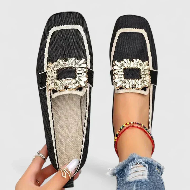 Women's Leather Orthopedic Loafers Square Toe Slip On Shoes