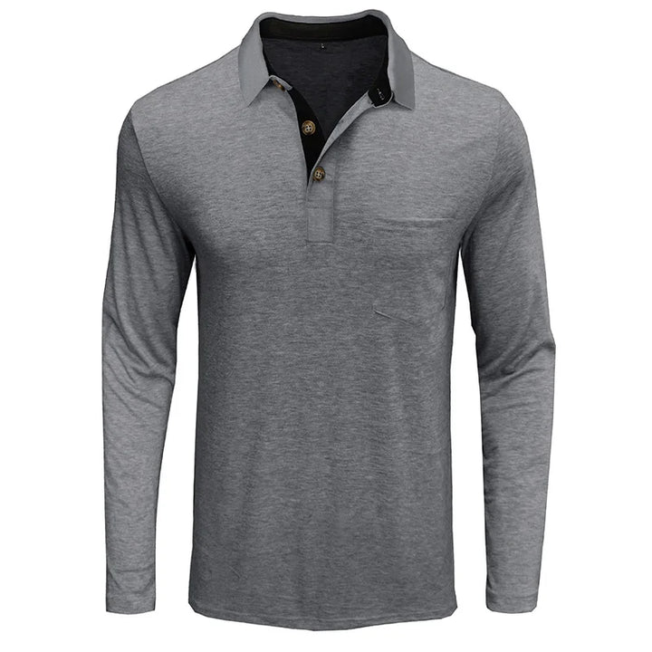Men's Knit Long Sleeve Polo Shirt Pullover Top