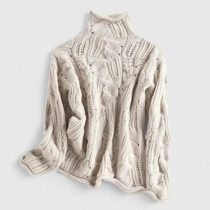 Women's Turtleneck Sweater Cable Knit Wool Jumper