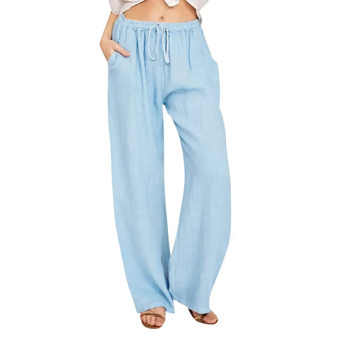 Women's Linen Wide Leg Trousers Elastic Waist Drawstring High Waisted Pants