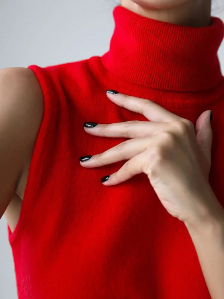 Women's Wool Turtleneck Sleeveless Tank Top
