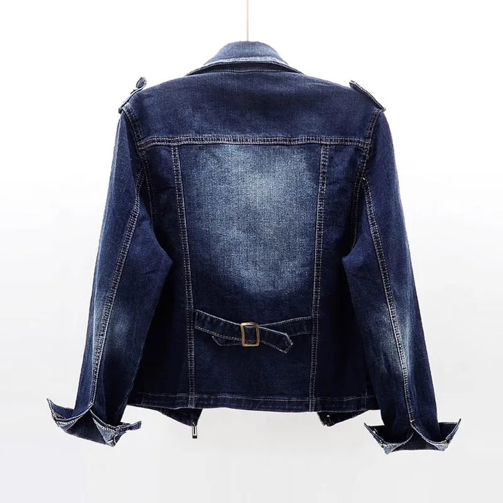 Veste de motard en jean pour femme, manteau en jean style moto, coupe ajustée, vêtement d'extérieur