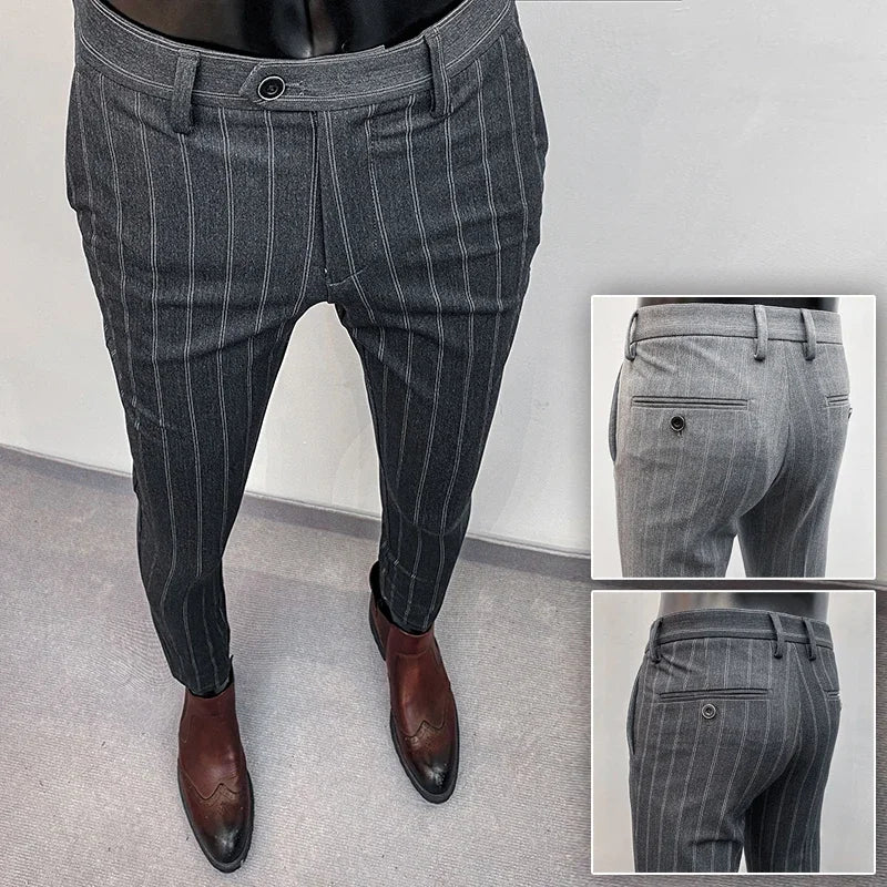Men's Slim Fit Wool Mix Dress Trousers Formal Business Pants