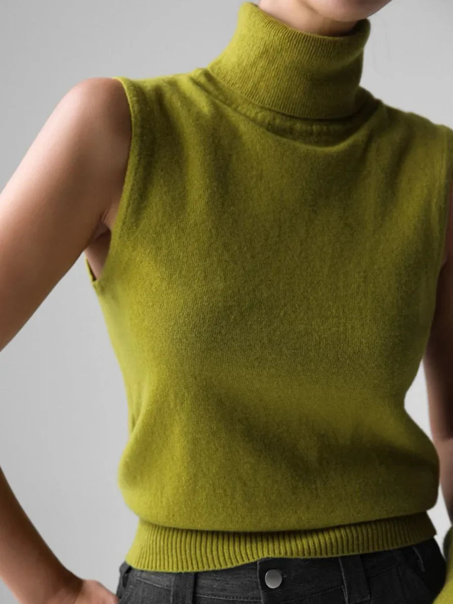 Women's Wool Turtleneck Sleeveless Tank Top