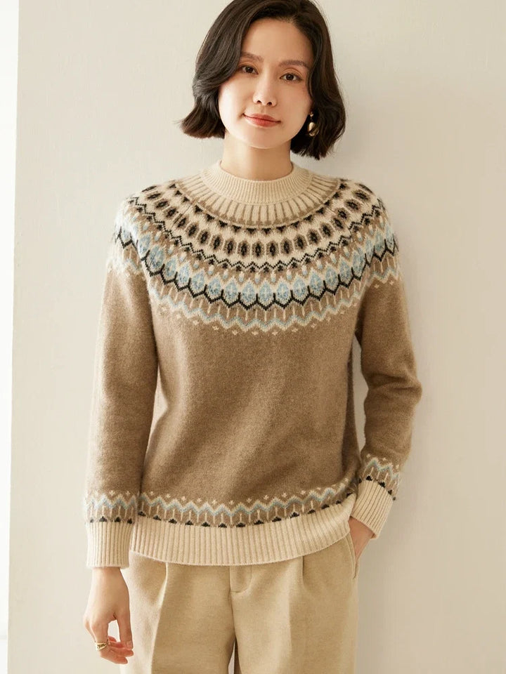 Women's Wool Knit Sweater Pullover Crewneck Fair Isle Knitwear