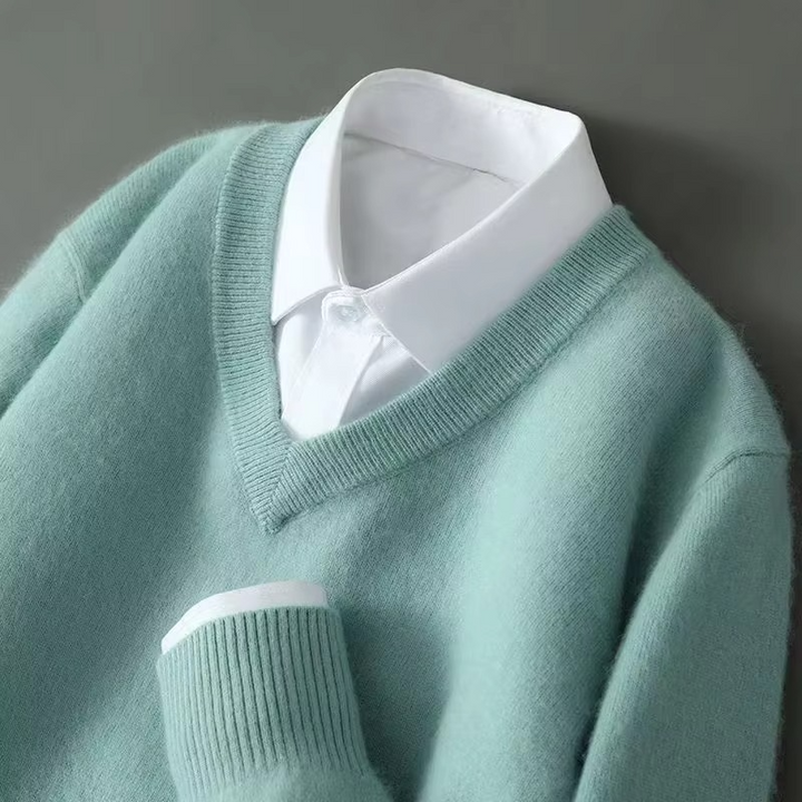 Men's V-Neck Merino Wool Sweater Pullover Knit Jumper Top