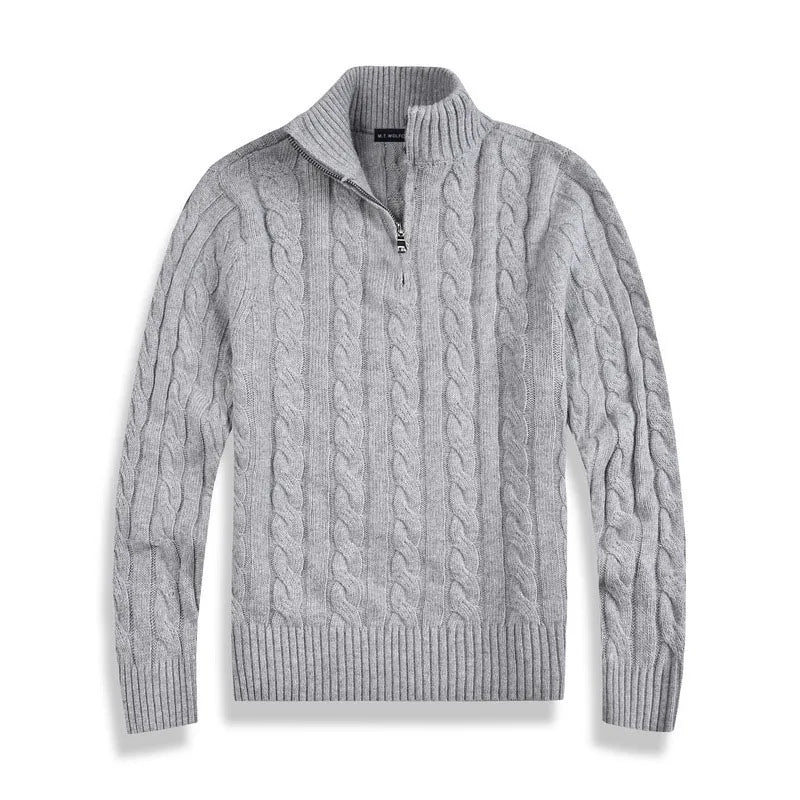 Men's Merino Wool Quarter Zip Cable Knit Sweater