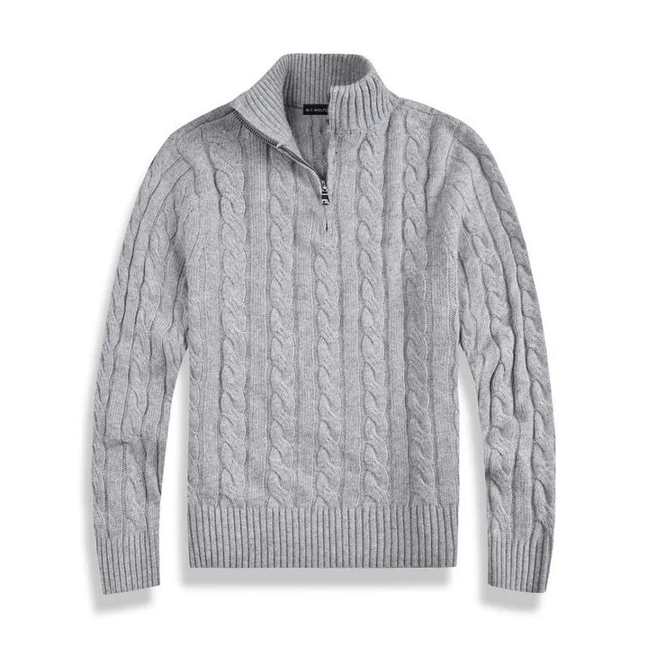 Men's Merino Wool Quarter Zip Cable Knit Sweater