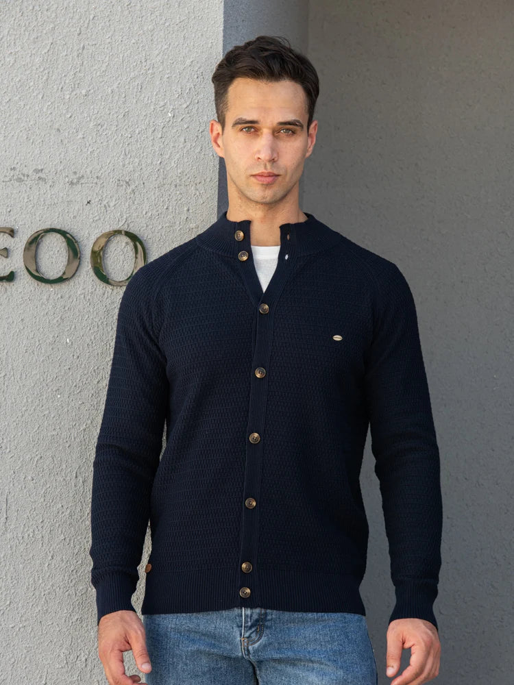 Men's Knit Stand Collar Cardigan Sweater