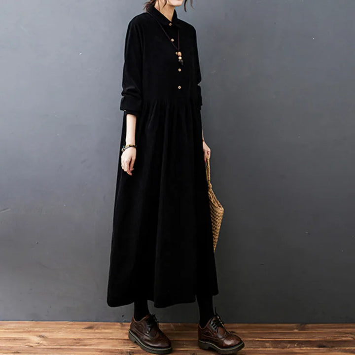 Women's Linen Maxi Dress Shirt Casual Loose Long Sleeve Casual Sundress