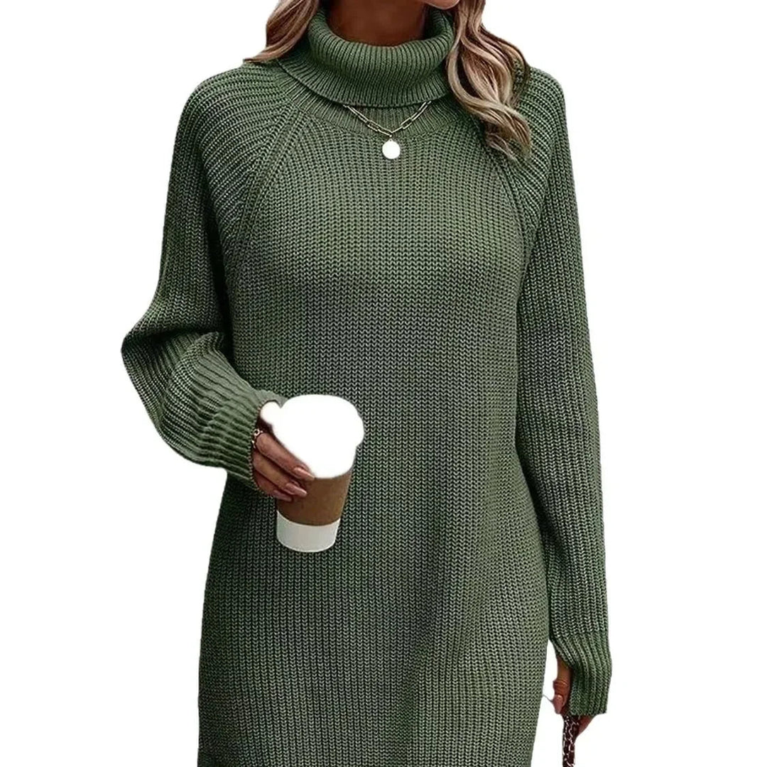 Women’s Ribbed Knit Turtleneck Long-Sleeve Mini Sweater Dress
