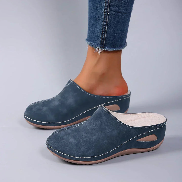 Women's Fleece Orthopedic Slippers Closed-Toe Slip-On Arch Support Shoes