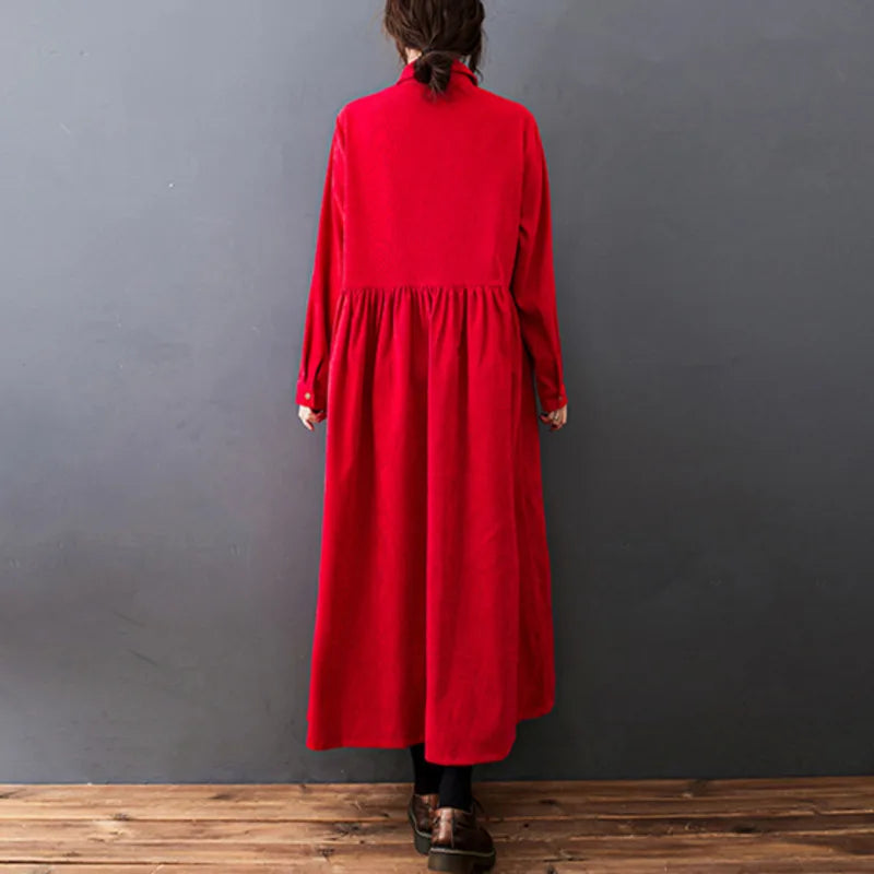 Women's Linen Maxi Dress Shirt Casual Loose Long Sleeve Casual Sundress