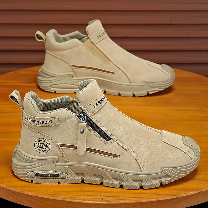 Men’s Leather Cushioned Side-Zip Walking Sneakers