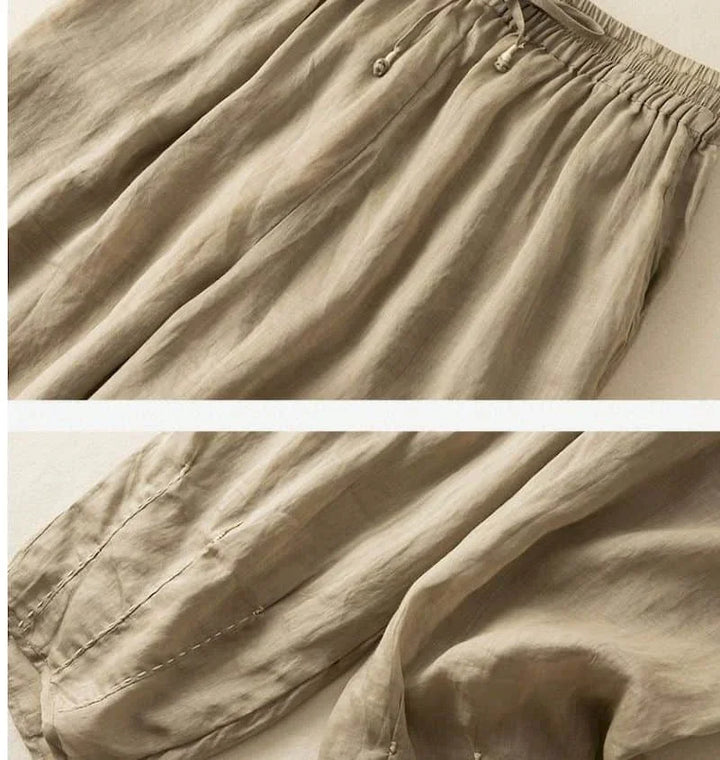 Pantalon en lin pour femme, coupe ample, jambe large, avec cordon de serrage