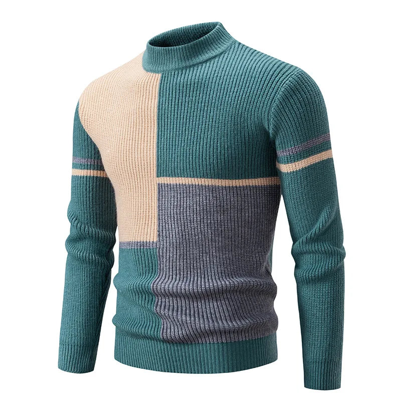Men's Knit Jumper Wool Mix Mock Neck Pullover Sweater