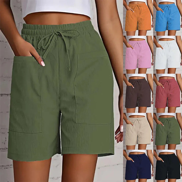 Women's Linen Blend Elastic Waist Casual Bermuda Shorts