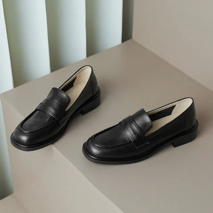 Γυναικεία δερμάτινα penny loafers, επίπεδα casual παπούτσια χωρίς κορδόνια