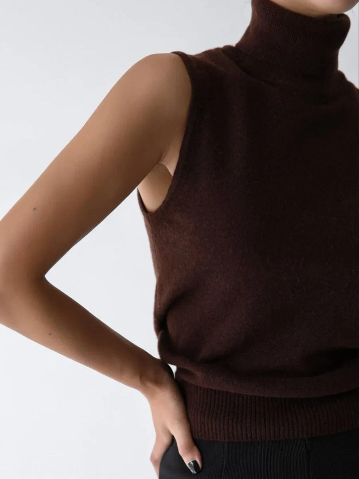 Women's Wool Turtleneck Sleeveless Tank Top
