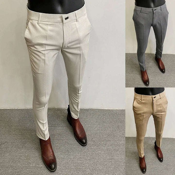 Men's Slim Fit Wool Mix Dress Trousers Formal Business Pants