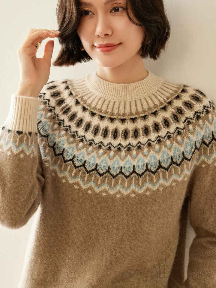 Women's Wool Knit Sweater Pullover Crewneck Fair Isle Knitwear