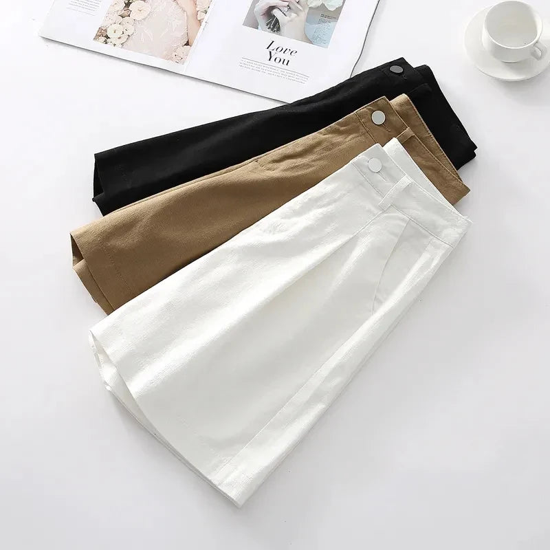 Women's Linen High Waisted Pleated Shorts