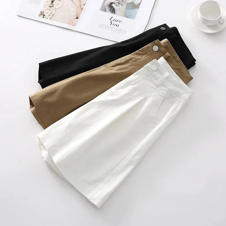 Women's Linen High Waisted Pleated Shorts