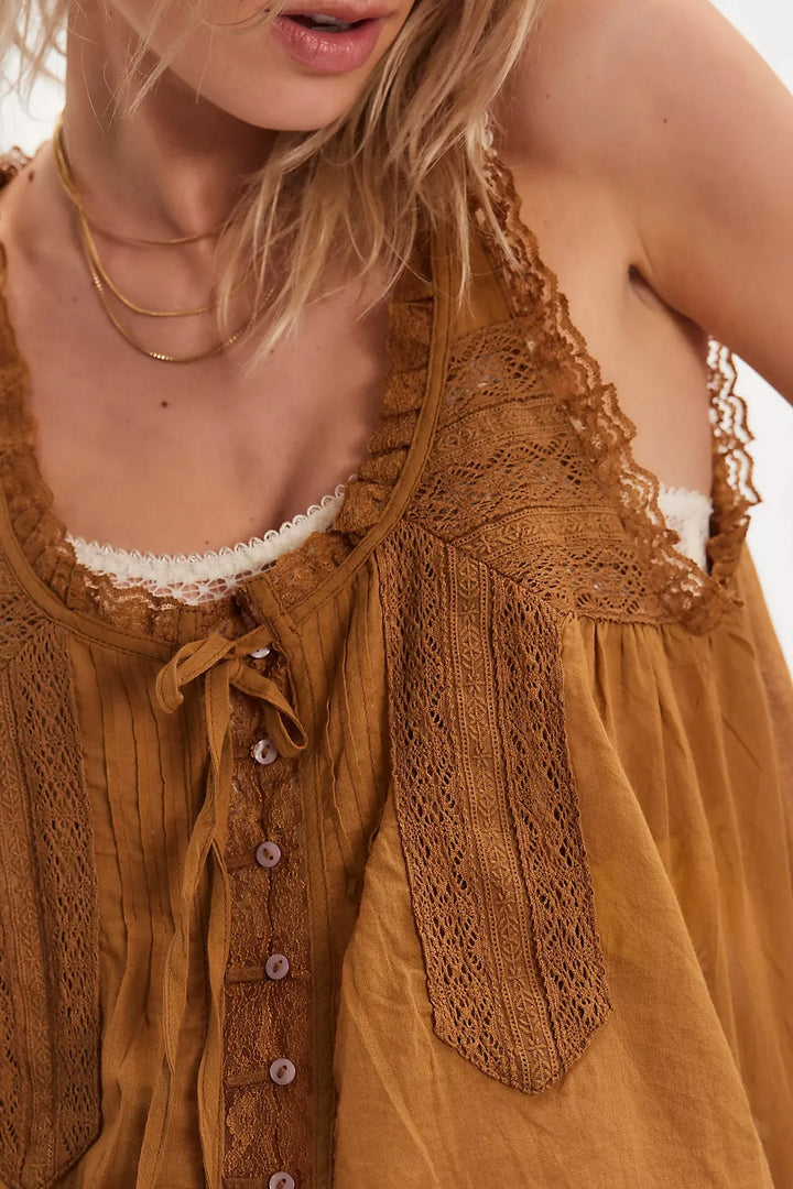 Women's Linen Lace Blouse Pants Set