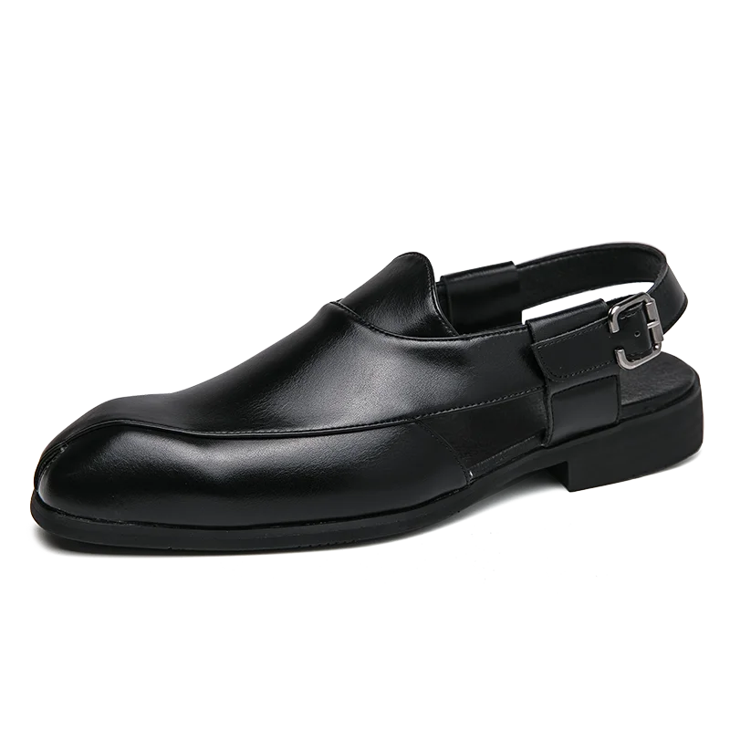 Męskie skórzane półbuty wizytowe typu slingback, wygodne mokasyny, sandały