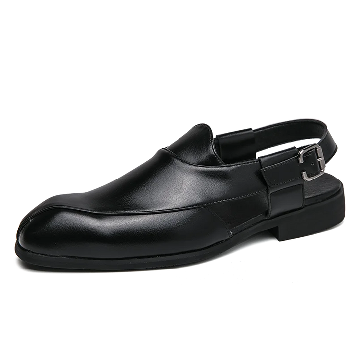 Męskie skórzane półbuty wizytowe typu slingback, wygodne mokasyny, sandały