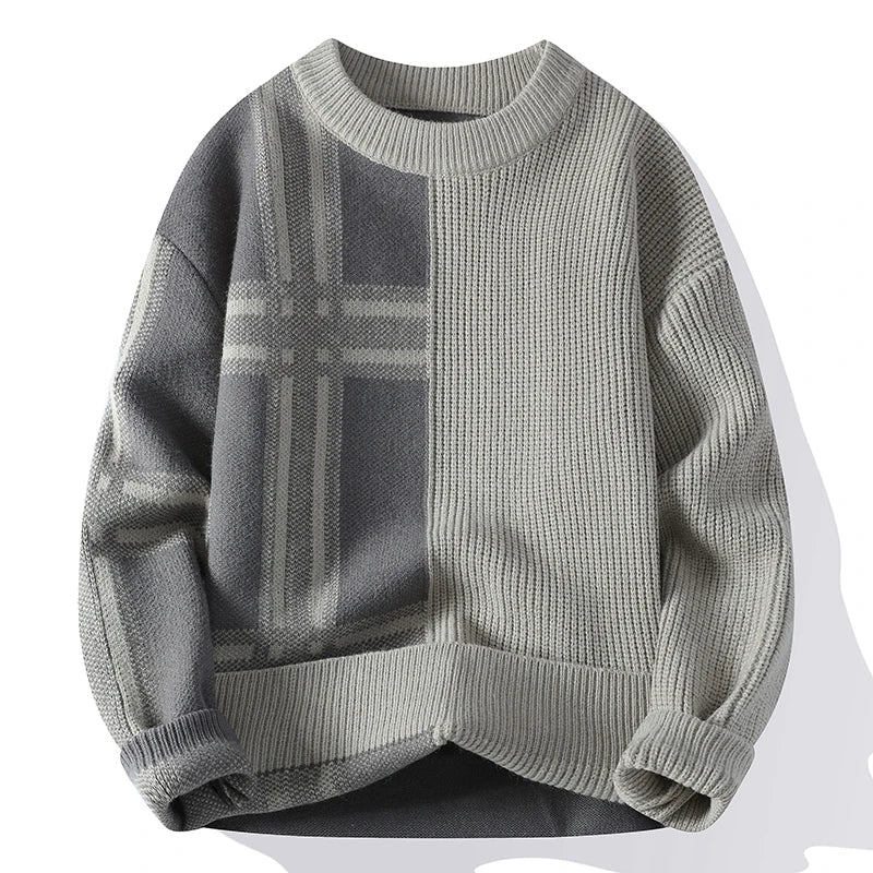 Męski sweter dziany oversize z okrągłym dekoltem