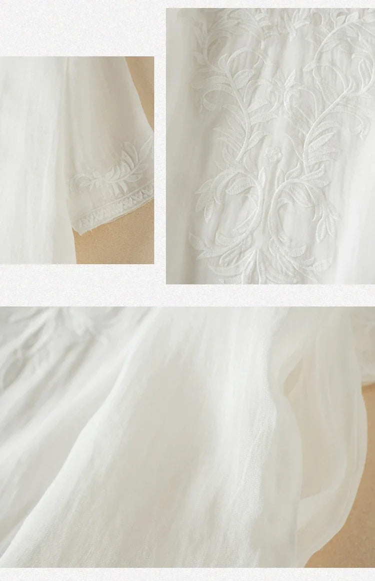 Robe midi imprimée en lin à col en V pour femme