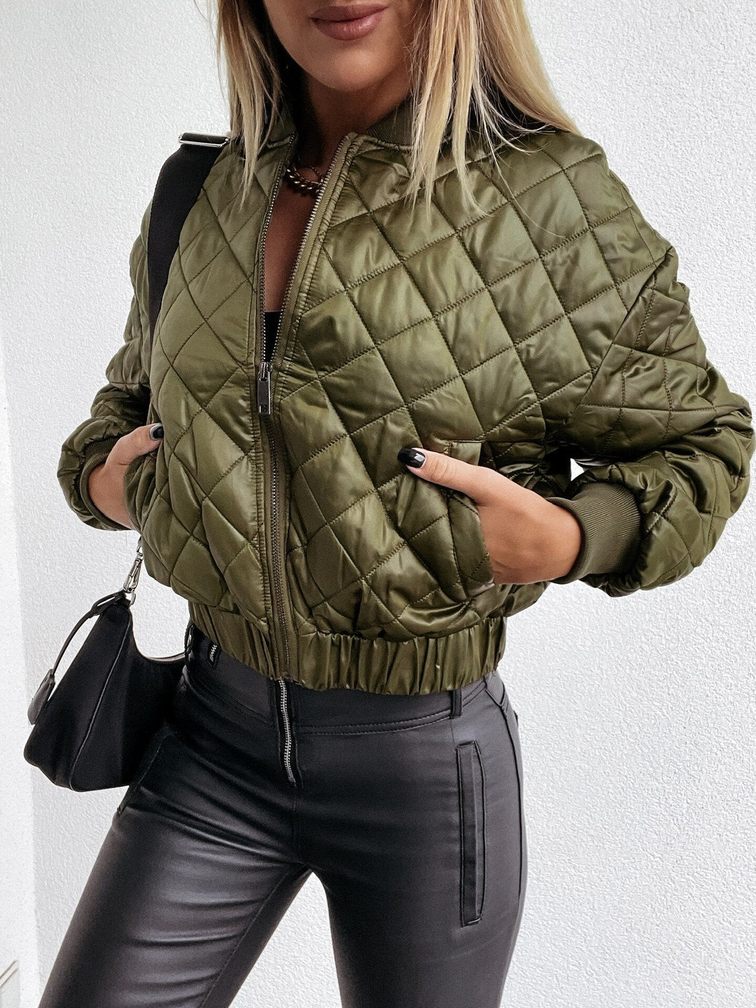 Women’s Fleece-Lined Quilted Puffer Bomber Jacket