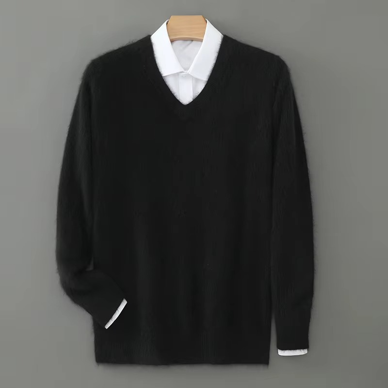Men's V-Neck Merino Wool Sweater Pullover Knit Jumper Top