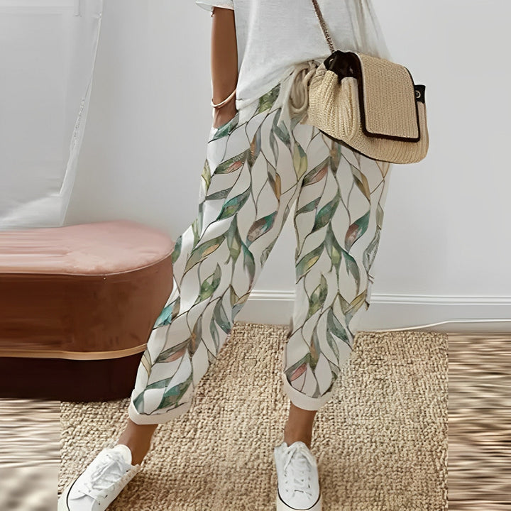 Women’s Linen Floral-Print Wide-Leg Trousers