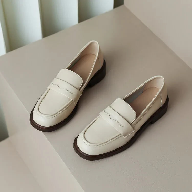 Γυναικεία δερμάτινα penny loafers, επίπεδα casual παπούτσια χωρίς κορδόνια