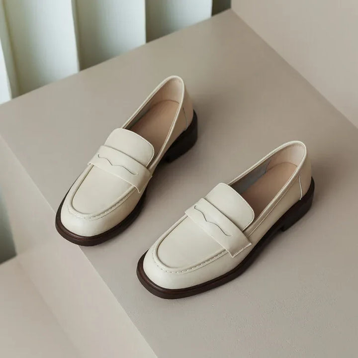 Γυναικεία δερμάτινα penny loafers, επίπεδα casual παπούτσια χωρίς κορδόνια