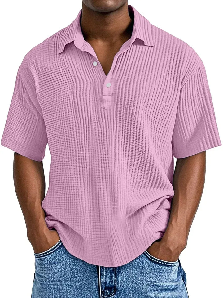 Men's Ribbed Knit Polo Shirt Short Sleeve Casual Top