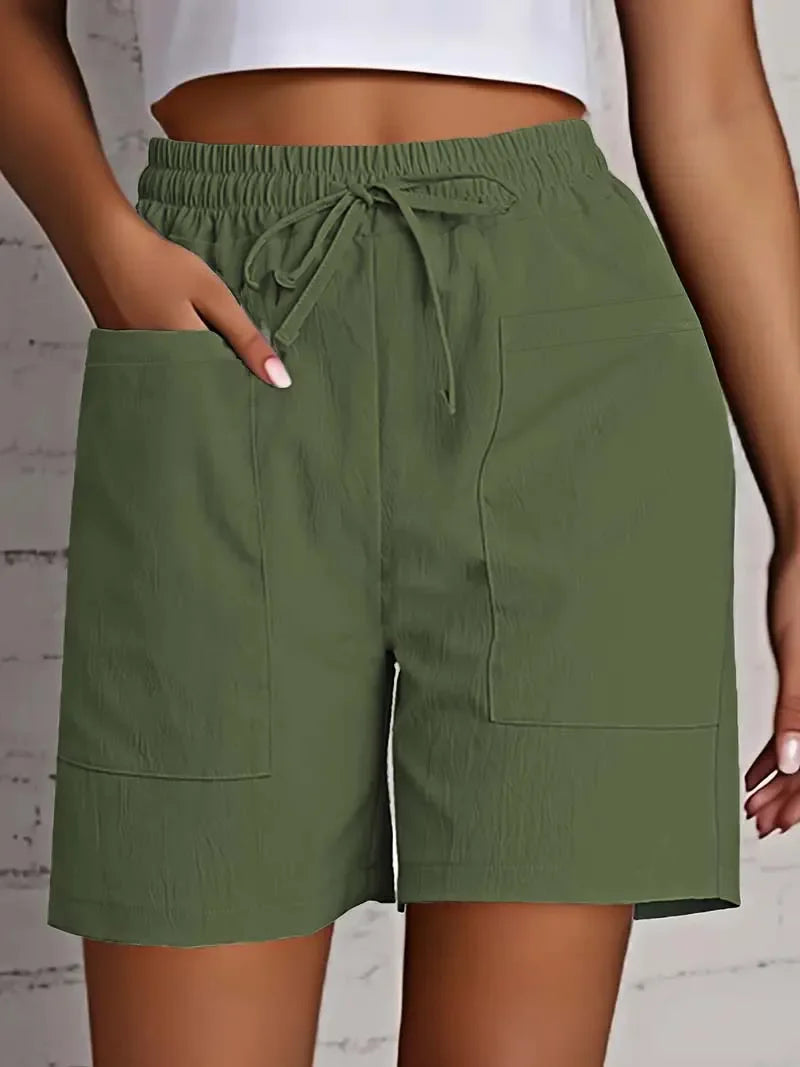 Women's Linen Blend Elastic Waist Casual Bermuda Shorts