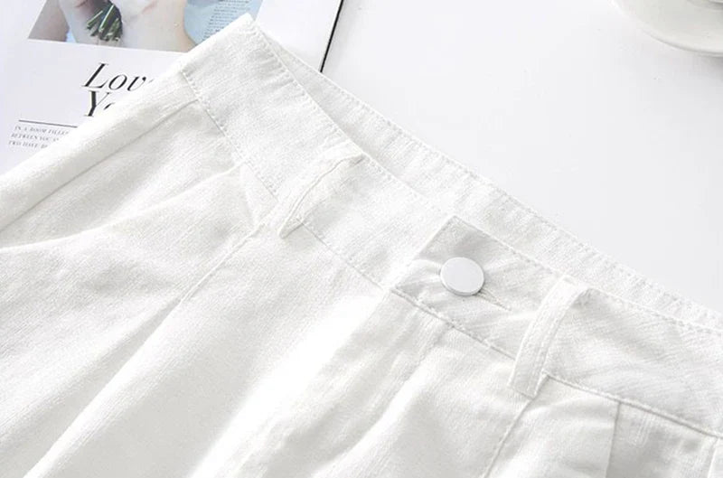 Women's Linen High Waisted Pleated Shorts