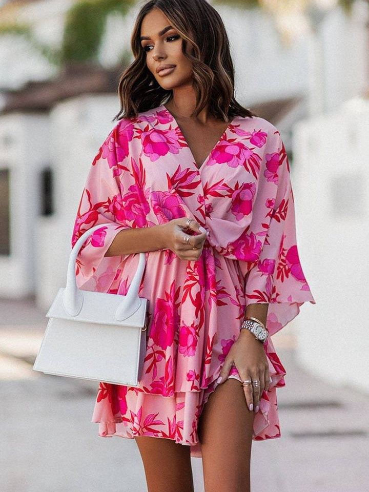 Women's Floral Mini Dress Lightweight Chiffon Party Outfit