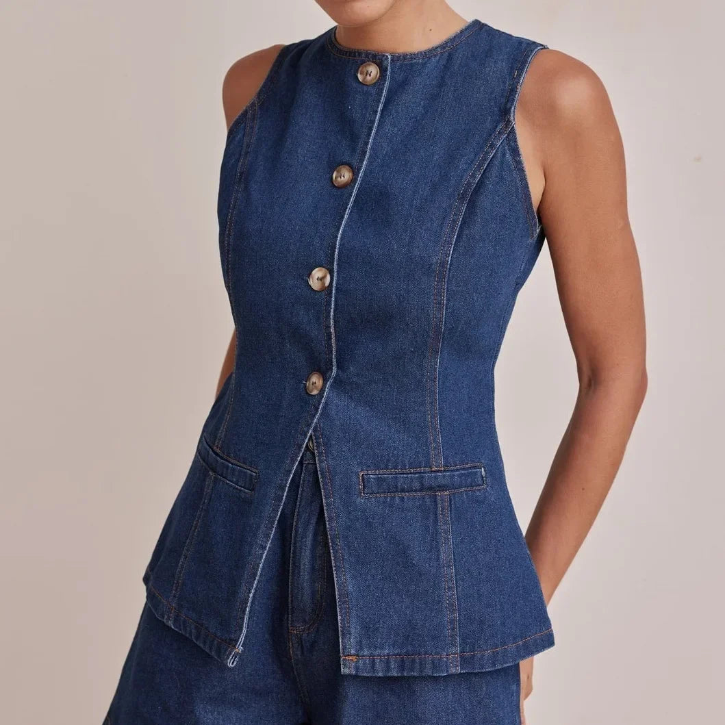 Short en jean pour femme, taille haute, coupe décontractée et ajustée