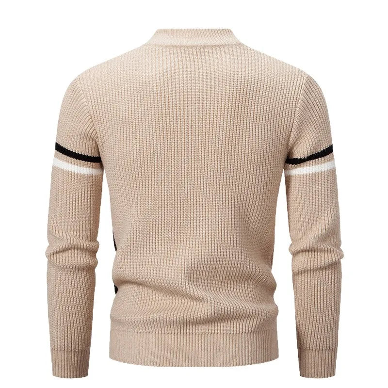 Men's Knit Jumper Wool Mix Mock Neck Pullover Sweater