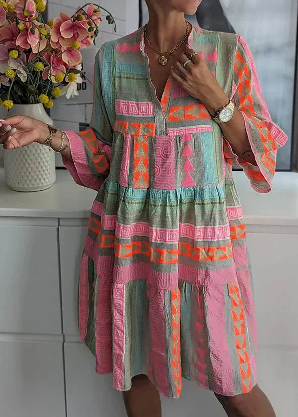 Women's Linen Smock Dress Tiered Boho Mini Casual Tunic