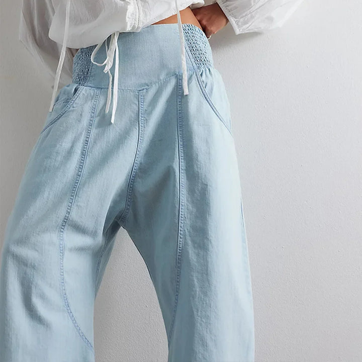 Women's Denim Wide Leg Trousers Cropped Pants