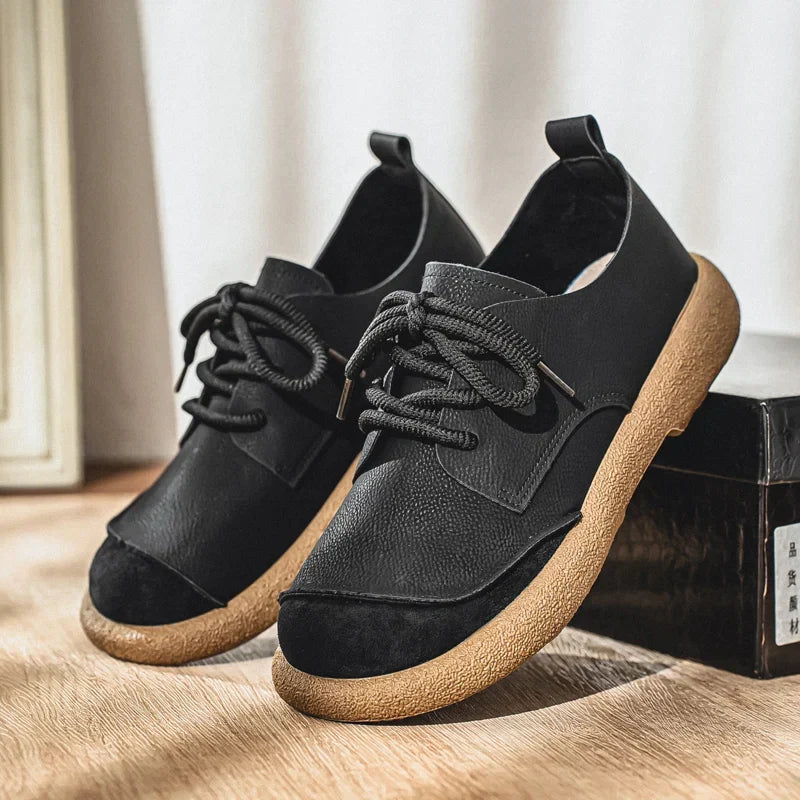 Męskie sznurowane buty do chodzenia ze sztucznej skóry z okrągłym noskiem
